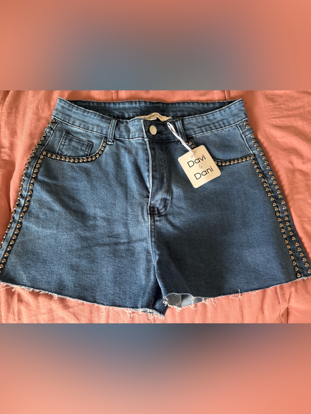 DAVI & DANI Blue Studded High-Rise Denim Shorts